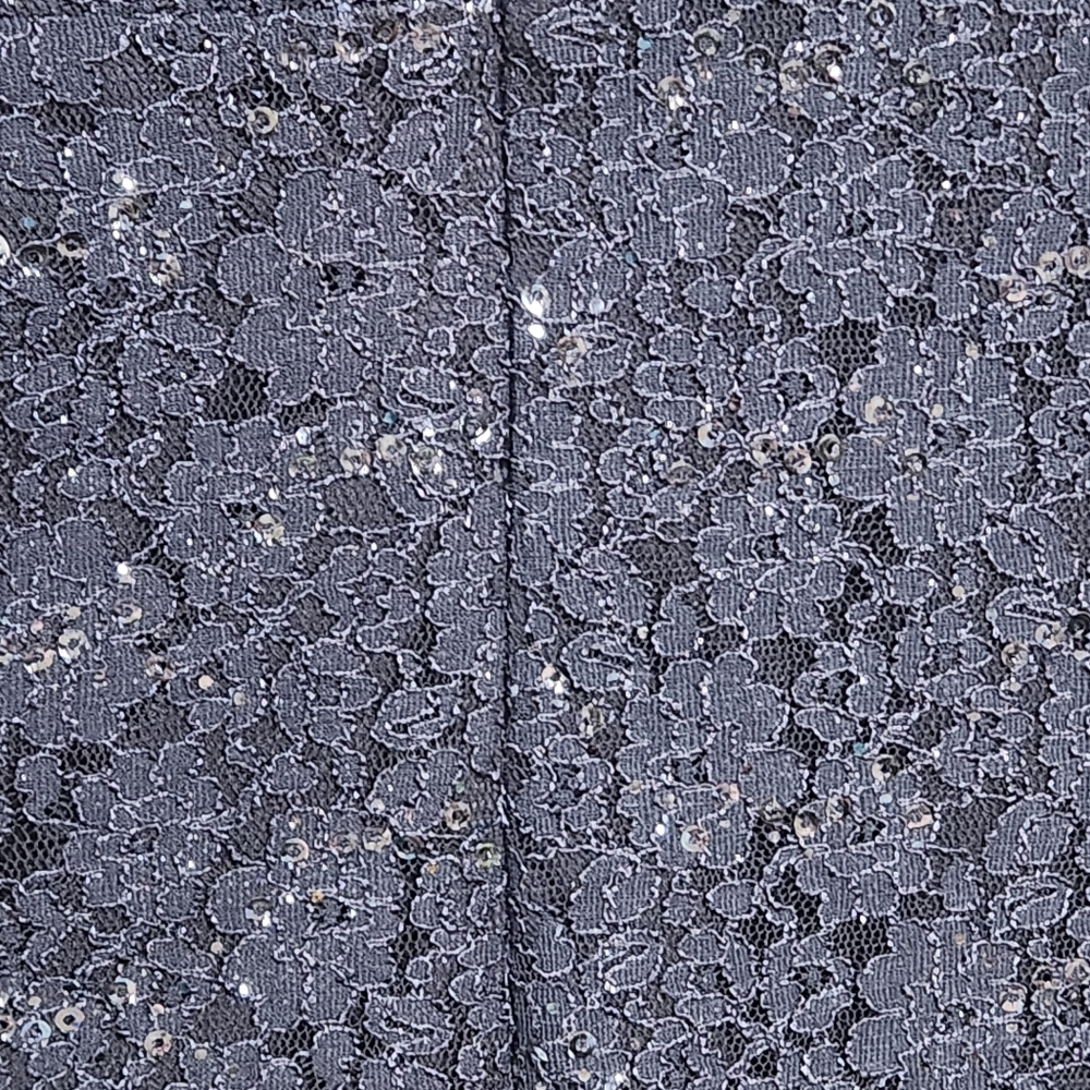 Nightway Women's Sequined Lace Cocktail Dress Charcoal Blue Illusion Neck Sz 8 - Picture 3 of 8